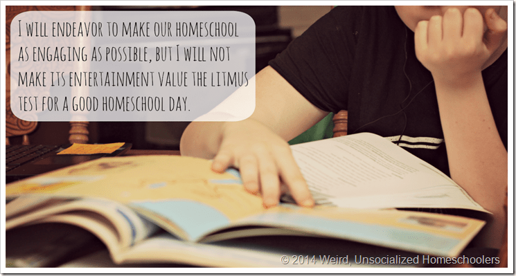 I will endeavor to make our homeschool as engaging as possible, but I will not make its entertainment value the litmus test for a good homeschool day.