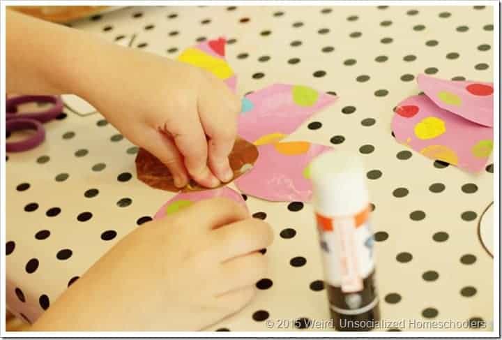 painted paper flower gluing