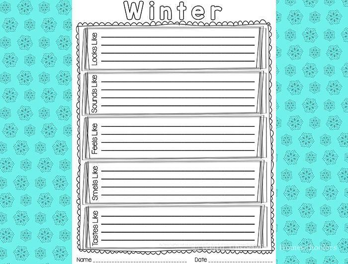 Winter 5 senses writing printable